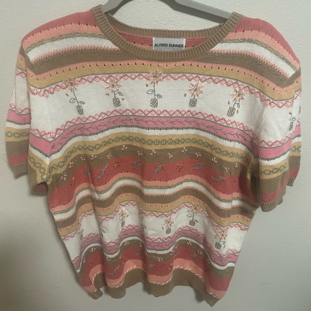 Alfred Dunner Floral Beige& Pink Small Cottagecore Vintage Thick Top Size Large‎
